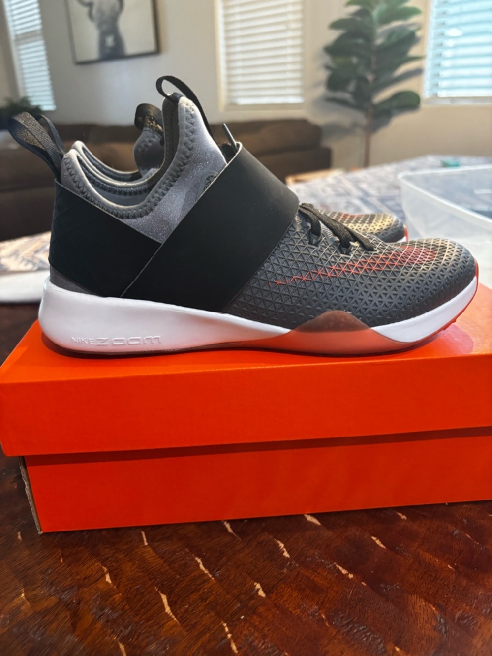 Nike womens Gray, Black, and orange Slip-On Athletic Sneakers